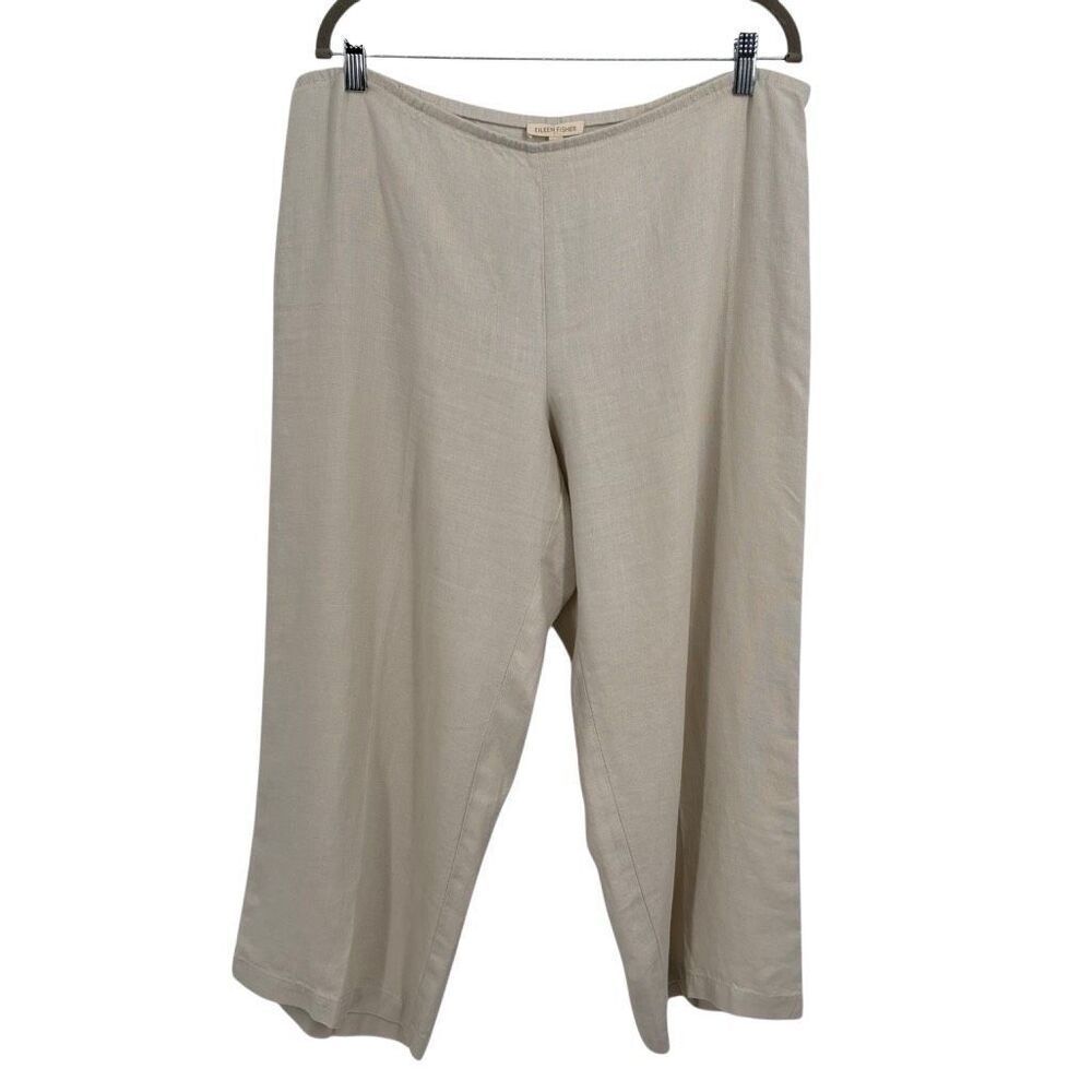 Eileen Fisher Linen Blend Wide Leg Cropped Pants Cream Size‎ Large